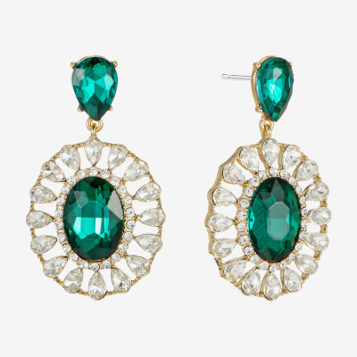 Monet Jewelry Gold Tone Halo Womens Glass Oval Hypoallergenic Drop Earrings