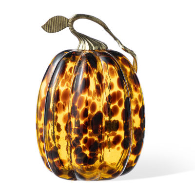 Glitzhome 8"H Amber Dots Glass Pumpkin Thanksgiving Tabletop Decor