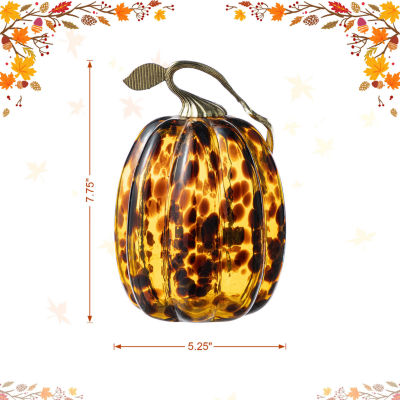Glitzhome 8"H Amber Dots Glass Pumpkin Thanksgiving Tabletop Decor