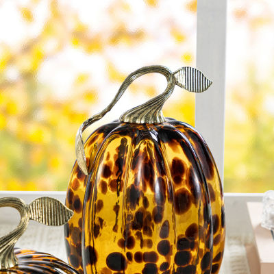 Glitzhome 8"H Amber Dots Glass Pumpkin Thanksgiving Tabletop Decor