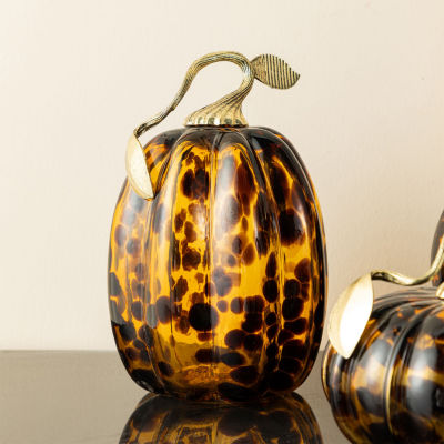 Glitzhome 8"H Amber Dots Glass Pumpkin Thanksgiving Tabletop Decor