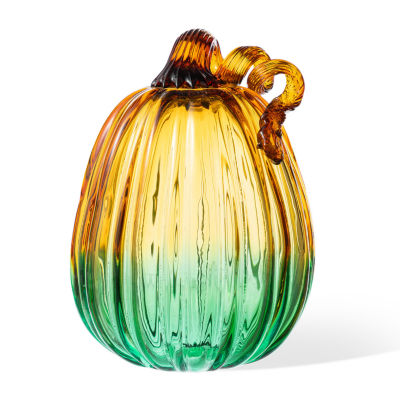 Glitzhome 7"H Gradient Turquoise Glass Pumpkin Thanksgiving Tabletop Decor