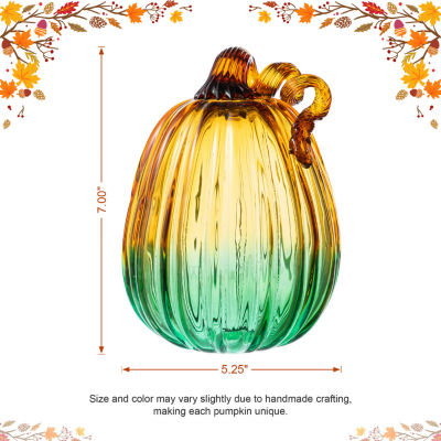 Glitzhome 7"H Gradient Turquoise Glass Pumpkin Thanksgiving Tabletop Decor