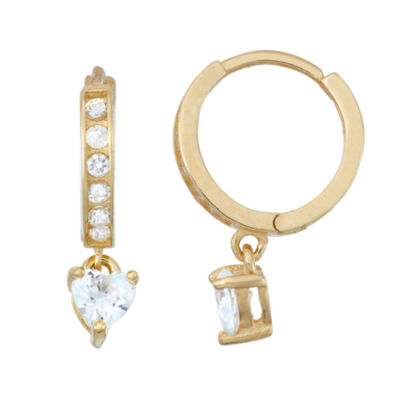 Girls Cubic Zirconia 14K Gold Over Silver 19.1mm Heart Hoop Earrings