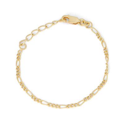 14K Gold Over Silver 6 Inch Solid Figaro Link Bracelet
