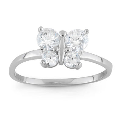 Girls Cubic Zirconia Sterling Silver Butterfly Delicate Cocktail Ring