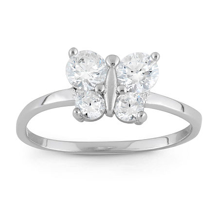 Girls Cubic Zirconia Sterling Silver Butterfly Delicate Cocktail Ring, 3, Sterling Silver