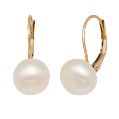 White Cultured Freshwater Pearl 14K Gold Drop Earrings