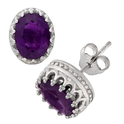 Genuine Purple Amethyst Sterling Silver 10mm Stud Earrings