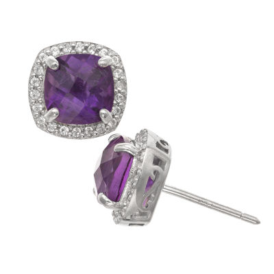 Genuine Purple Amethyst Sterling Silver 10mm Stud Earrings