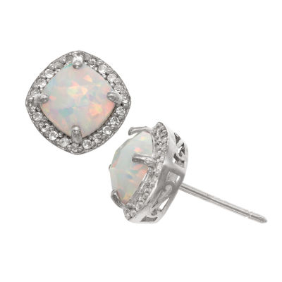 Lab Created White Opal Sterling Silver 10mm Stud Earrings