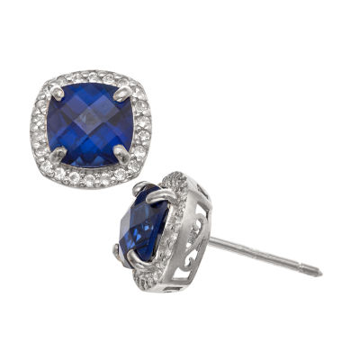 Lab Created Blue Sapphire Sterling Silver 10mm Cushion Stud Earrings