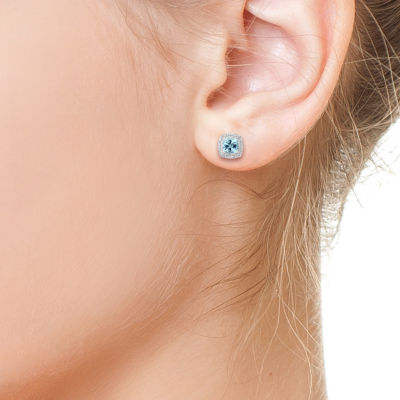 Effy Final Call  3/4 CT. T.W. Diamond & Genuine Blue Aquamarine Sterling Silver 9.5mm Stud Earrings
