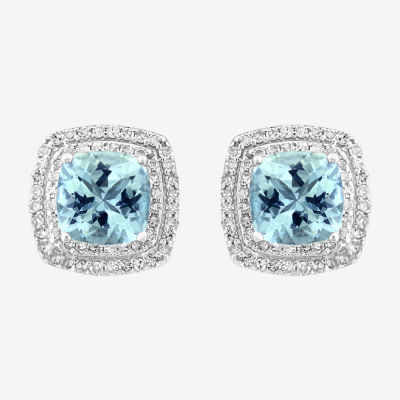 Effy  3/4 CT. T.W. Diamond & Genuine Blue Aquamarine Sterling Silver 9.5mm Stud Earrings