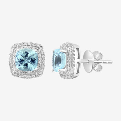 Effy  3/4 CT. T.W. Diamond & Genuine Blue Aquamarine Sterling Silver 9.5mm Stud Earrings
