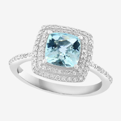 Effy Final Call  Womens 1/4 CT. T.W. Diamond & Genuine Blue Aquamarine Sterling Silver Cocktail Ring