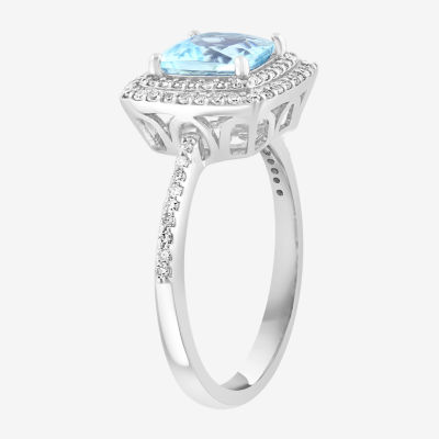 Effy Final Call  Womens 1/4 CT. T.W. Diamond & Genuine Blue Aquamarine Sterling Silver Cocktail Ring