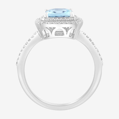 Effy  Womens 1/4 CT. T.W. Diamond & Genuine Blue Aquamarine Sterling Silver Cocktail Ring
