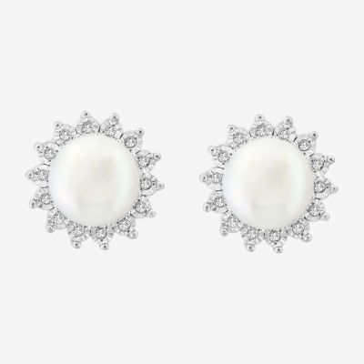 Effy  1/10 CT. T.W.Diamond & White Cultured Freshwater Pearl Sterling Silver 8.1mm Stud Earrings