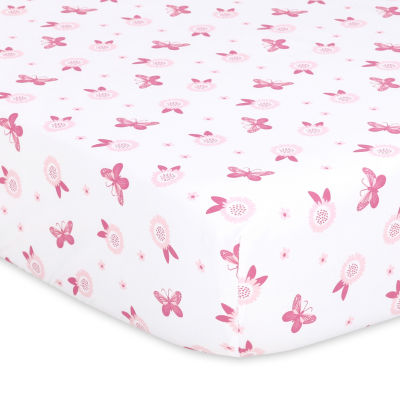 The Peanutshell Pink Butterfly 4-pc. Crib Sheet