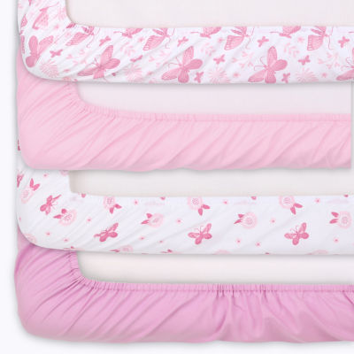 The Peanutshell Pink Butterfly 4-pc. Crib Sheet