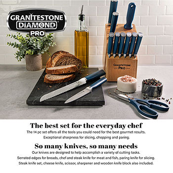 Blue Diamond Sharp Stone Nonstick Stainless Steel Cutlery, 3 Piece Set  including Chef Serrated and Pairing Knives with Covers, Diamond Texture  Blade
