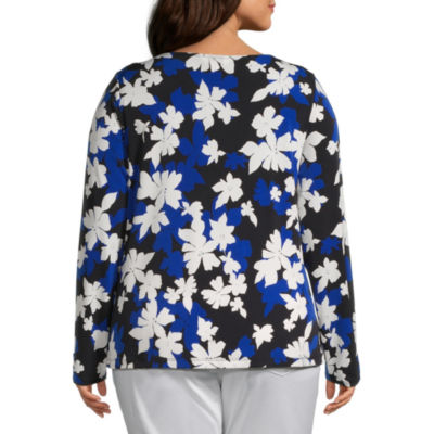 Liz Claiborne Womens Plus Asymmetrical Neck Long Sleeve Blouse