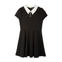 Rare Editions Big Girls Short Sleeve A-Line Dress, 7, Black