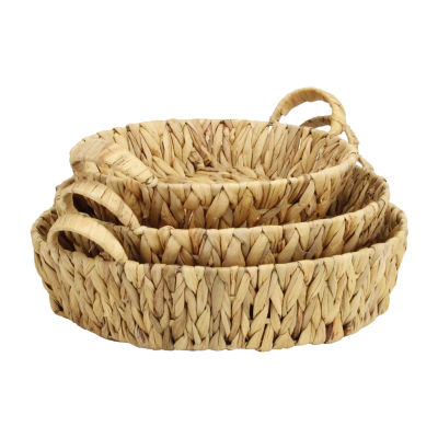 Water Hyacinth Woven Round Basket Trays - Set of 3