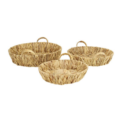 Water Hyacinth Woven Round Basket Trays - Set of 3