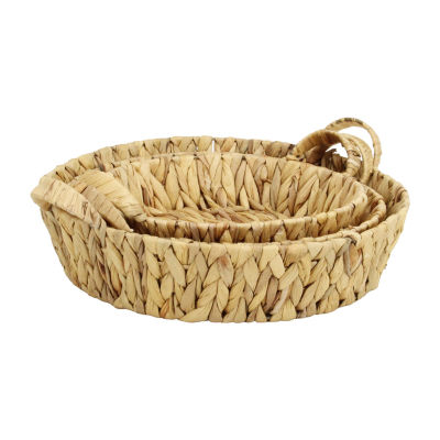 Water Hyacinth Woven Round Basket Trays - Set of 3