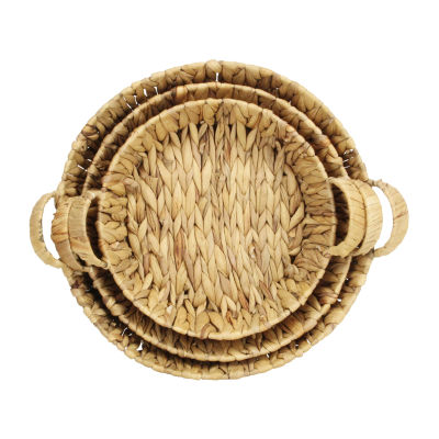 Water Hyacinth Woven Round Basket Trays - Set of 3