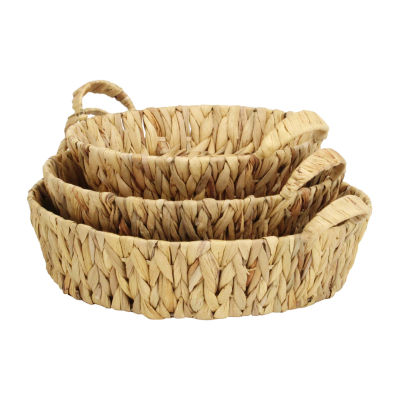 Water Hyacinth Woven Round Basket Trays - Set of 3