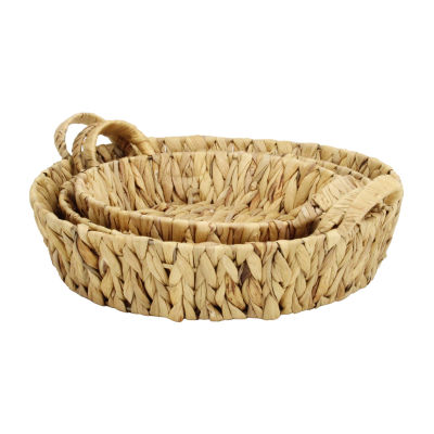 Water Hyacinth Woven Round Basket Trays - Set of 3