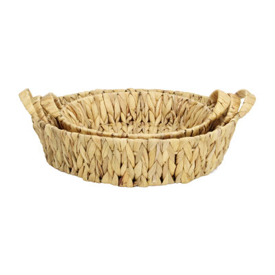 Water Hyacinth Woven Round Basket Trays - Set of 3