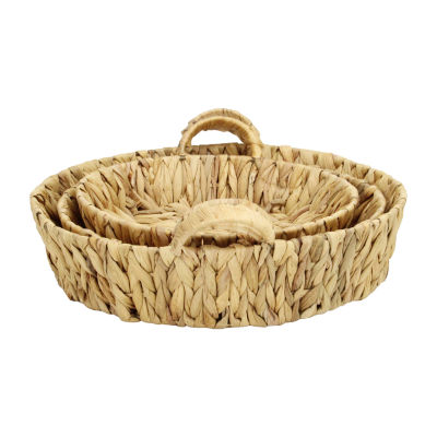 Water Hyacinth Woven Round Basket Trays - Set of 3