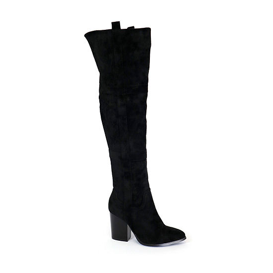 Yoki Womens Spade-30 Stacked Heel Over the Knee Boots, Color: Black ...