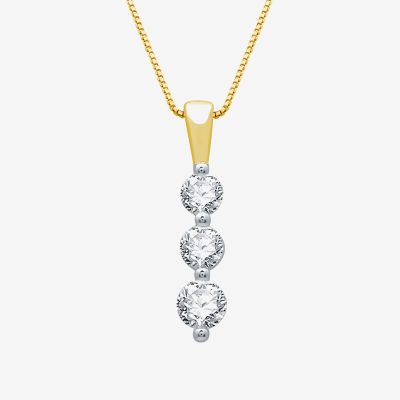3-Stone Linear (H-I / I1) Womens 1/2 CT. T.W. Lab Grown White Diamond 10K Gold 18 Inch Pendant Necklace