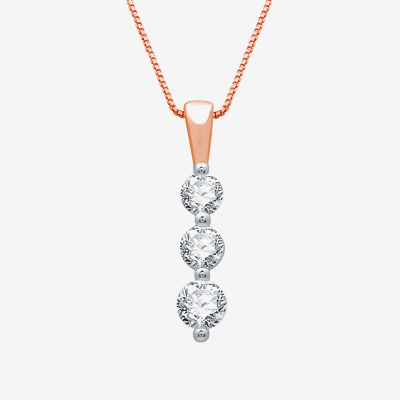 Linear 3-Stone (H-I / I1) Womens 1/2 CT. T.W. Lab Grown White Diamond 10K Rose Gold Pendant Necklace