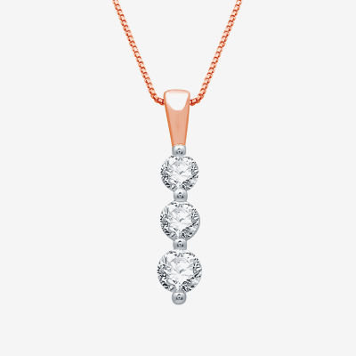 Linear 3-Stone (H-I / I1) Womens 1/2 CT. T.W. Lab Grown White Diamond 10K Rose Gold Pendant Necklaces