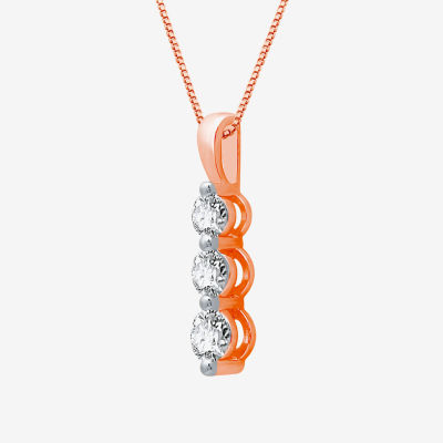 Linear 3-Stone (H-I / I1) Womens 1/2 CT. T.W. Lab Grown White Diamond 10K Rose Gold Pendant Necklace