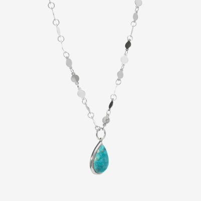 Womens Enhanced Blue Turquoise Sterling Silver 16 Inch Pendant Necklace