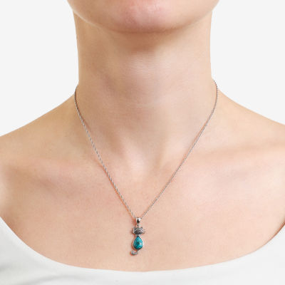 Womens Enhanced Blue Turquoise Sterling Silver Inch Pendant Necklace