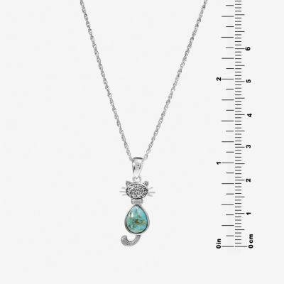 Womens Enhanced Blue Turquoise Sterling Silver Inch Pendant Necklace