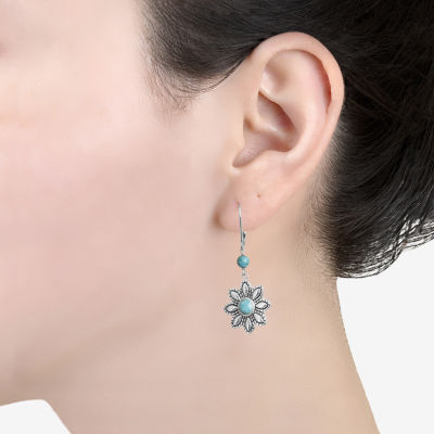 Enhanced Blue Turquoise Sterling Silver Flower Drop Earrings