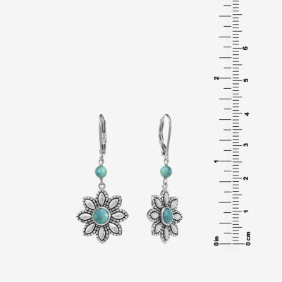 Enhanced Blue Turquoise Sterling Silver Flower Drop Earrings
