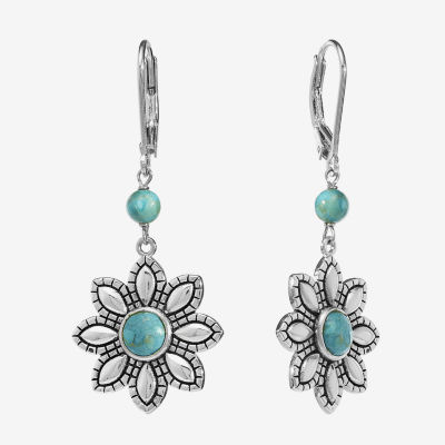 Enhanced Blue Turquoise Sterling Silver Flower Drop Earrings