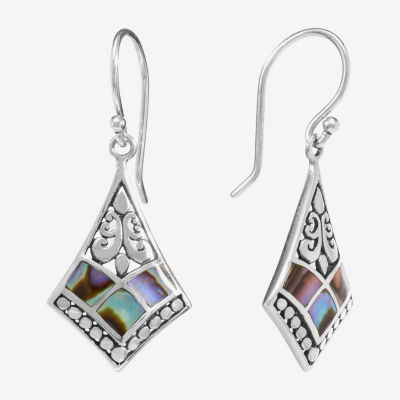 Genuine Multi Color Abalone Sterling Silver Drop Earrings