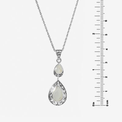 Womens Genuine White Mother Of Pearl Sterling Silver Pendant Necklace