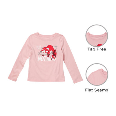 Thereabouts Little & Big Kid Girls Sensory Friendly Round Neck Long Sleeve Adaptive Regular Fit Graphic T-Shirt